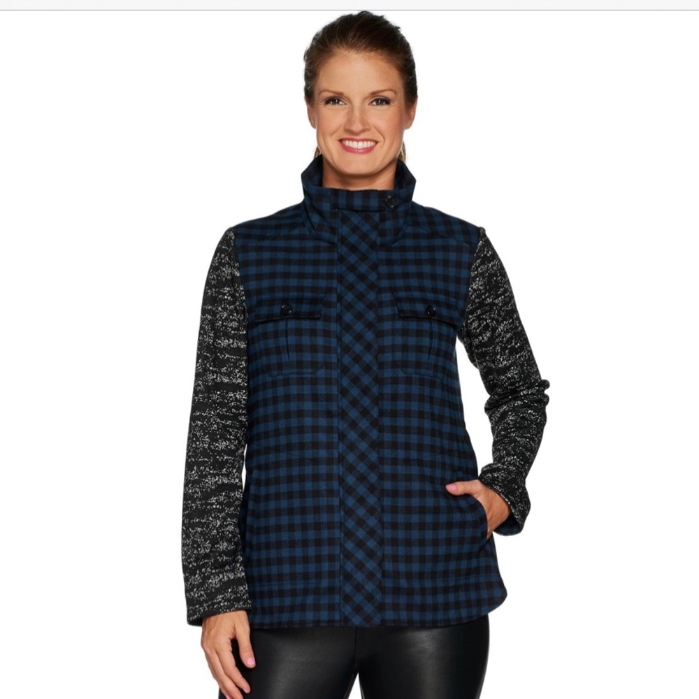LOGO Plaid Jacket With Sweater Knit Sleeves
